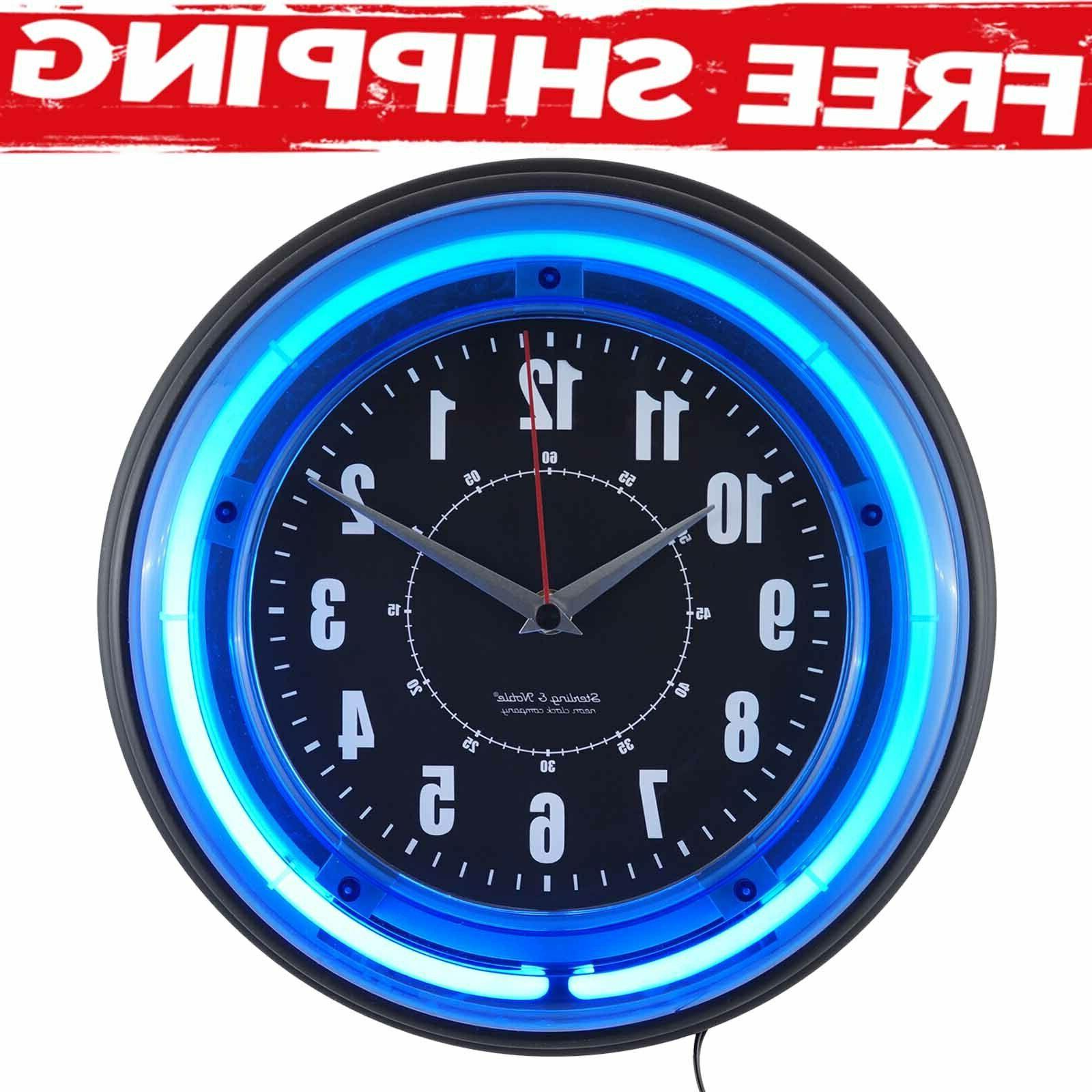 Retro Analog Wall Clock 11" Blue Neon Light Reliable Game Ro