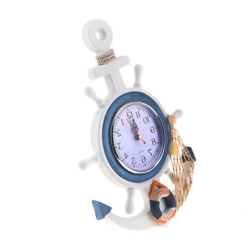 WOOD SHIP WHEEL WALL CLOCK RUSTIC NAUTICAL THEME SEA BEACH C