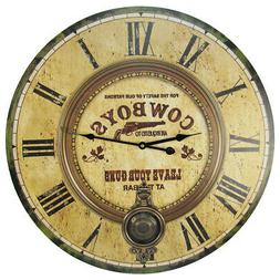 LARGE 23" Brass Pendulum Wood Clock LEAVE YOUR GUNS Huge Wes