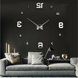 Large 3D Wall Clock DIY Frameless Arabic Numeral Hanging Clo