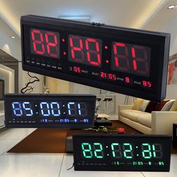 Large Big Jumbo LED Home Office Wall Desk Clock With Calenda