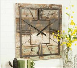 Large Rustic Wood Metal Wall Clock Decor Farmhouse Distresse