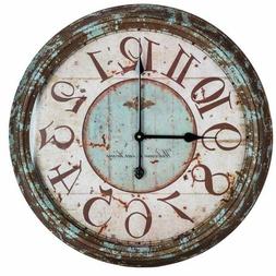 Large Metal Wall Clock Distressed Turquoise Antiqued Shabby 