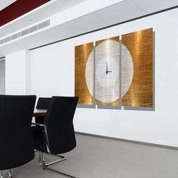 Large Modern Wall Clock, Gold Contemporary Metal Wall Art by