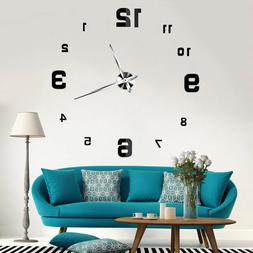Large Size Wall Clock 3D Sticker Mirror Big Watch DIY Home D
