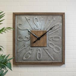 Large Square Wall Clock Wood Framed Metal 31" Hanging Clock 