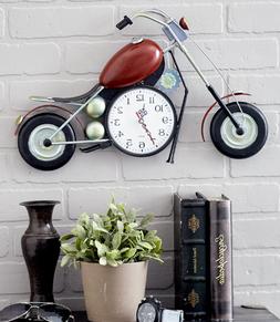 Large Wall Clock Motorcycle Sculpture Hanging Art Red Black 