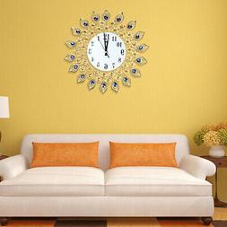Large Wall Clock Peacock Crystal Diamond Clock for Living Ro