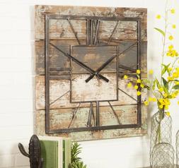 Large Wall Clock Rustic Modern Home Decor Metal Wood Distres