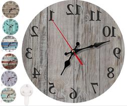 Large Wall Clock Silent Non-Ticking Wood Clock, Vintage Farm