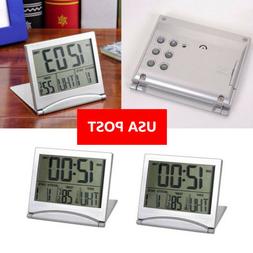 LCD Digital Folding Desk Travel Alarm Clock With Thermometer