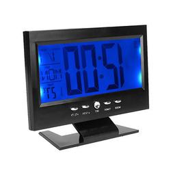 LCD Digital Sound Sensor Table Electric Clock Calendar Tempe
