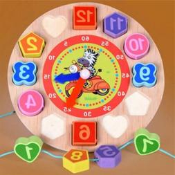 Learning Wood Digital Geometry Clock Wooden Blocks Toys Chil