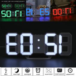 LED Digital 3D Table Desk Wall Clock Alarm 24/12Hr Display U
