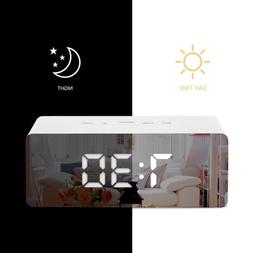 LED Digital Mirror Alarm Clock Night Lights Wall Clock With 