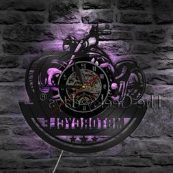 LED Motorcycle Garage Motorbike Vintage Vinyl Record Wall Cl