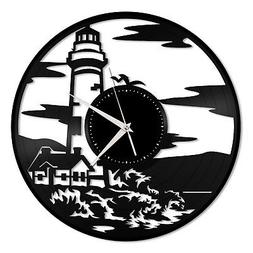 Lighthouse Vinyl Wall Clock Gift for Vintage Office Home Bed