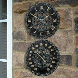 Lily's Home Hanging Verdigris Wall Clock and Dial Thermomete