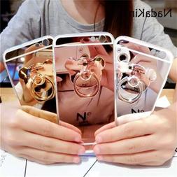 Luxury Soft TPU Plating Mirror Case Finger Ring Holder for X