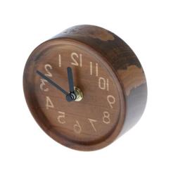 MagiDeal Wood Table Alarm Clock Small Silent Desk Portable C