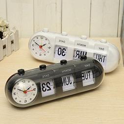 Manual Flip Digital Quartz Alarm Clock Day Date Calendar Tim