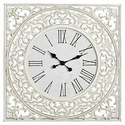 CBK Mdf White Square Carved Wood Wall Clock 158504