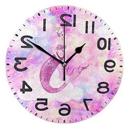 Naanle Beautiful Mermaid Print Round Wall Clock, 9.5 Inch Ba