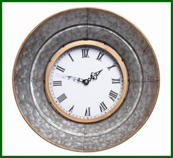 Metal Wall Clock 13.3" Diameter. Rustic Aged Galvanized SILV