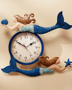 Metal Wall Clock Sealife Decor Beach House Colorful Blue Mer