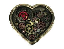 Metallic Brass Steampunk Moving Gears Heart Shaped Wall Cloc