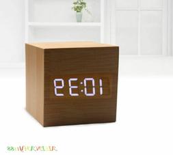 Mini Small Wooden Voice Control Digital LED Desk Alarm Clock