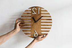 Minimalist unique wall clock, Modern wood industrial clock f