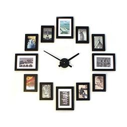 Homeloo Modern 12 Wood Wooden Photo Picture Frame Wall Clock