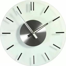 Modern Chrome Glass Wall Clock Round Analog Kitchen Living R