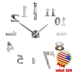 Modern DIY Analog 3D Mirror Surface Large Number Wall Clock 