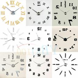 Modern DIY Analog 3D Mirror Surface Large Number Wall Clock 