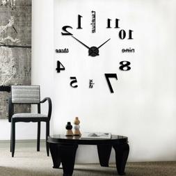 Modern DIY Large Number Wall Clock 3D Mirror Surface Sticker