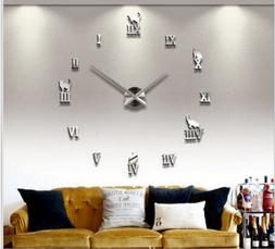 Modern DIY Large Number Wall Clock 3D Mirror Surface Sticker