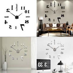 Modern DIY Large Wall Clock 3D Mirror Surface Sticker Big Nu