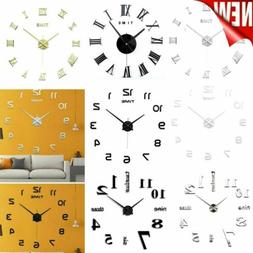 Modern DIY Large Wall Clock 3D Mirror Surface Sticker Home D