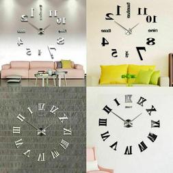 Modern DIY Large Wall Clock Kit 3D Mirror Surface Sticker Ho
