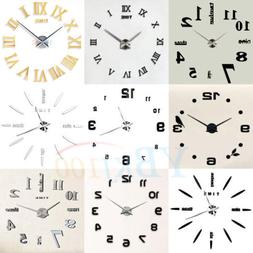 Modern DIY Large Wall Clock Kit 3D Mirror Surface Sticker fo