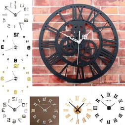 Modern DIY Large Wall Clock Kit 3D Mirror Surface Sticker Ho