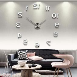Modern DIY Large Wall Clock Kit 3D Mirror Surface Sticker fo