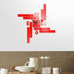 Modern DIY Wall Clock 3D Mirror Surface Sticker Removable Ho
