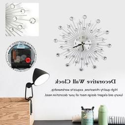 Modern Luxury Diamond Jewelled Silver Wall Silent Clock Time