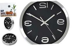 Modern Wall Clock 10 Inch Black & Silver Silent Non Ticking 