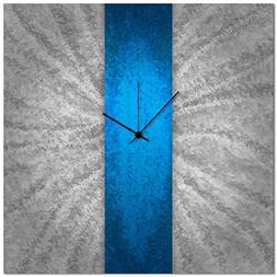 Metal Art Studio 'Blue Stripe Clock' Modern Metal Wall Clock