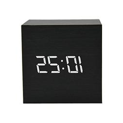 GZMAY Modern Wooden LED Light Clock Square Cube Digital Alar