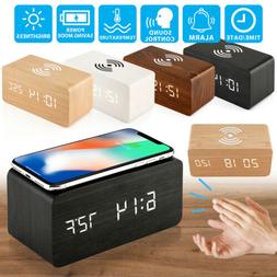 Modern Wooden Digital LED Table Desk Alarm Clock Thermometer
